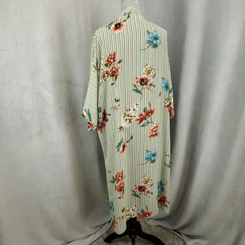 Umgee Cardigan Xl 1XL Mixed Pattern Striped Floral Print Open Front Duster - Picture 11 of 12